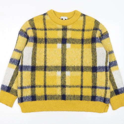 Warehouse Women's Yellow Check Wool Blend Pullover Jumper Size 8