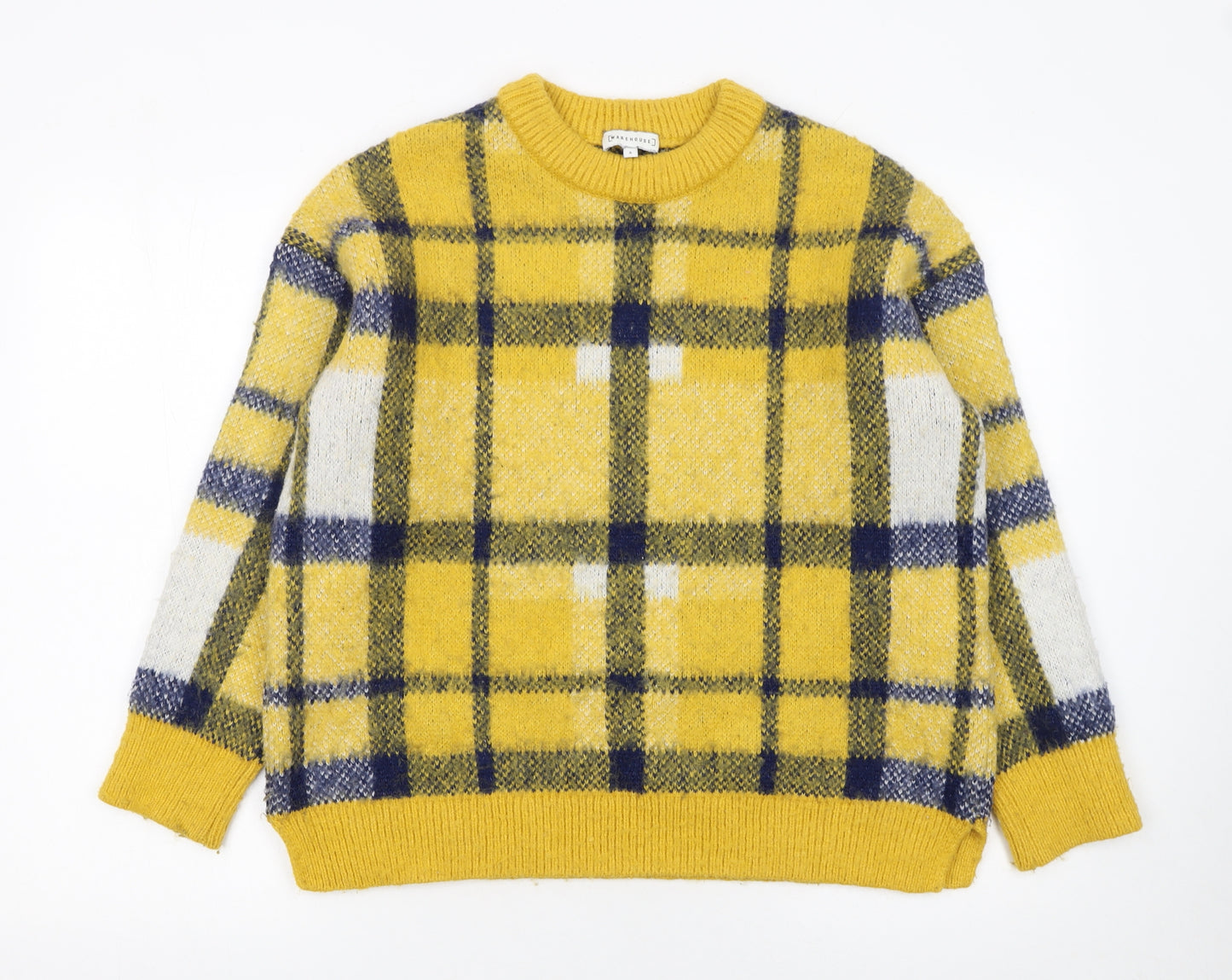 Warehouse Women's Yellow Check Wool Blend Pullover Jumper Size 8