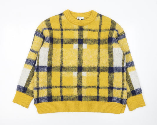 Warehouse Women's Yellow Check Wool Blend Pullover Jumper Size 8