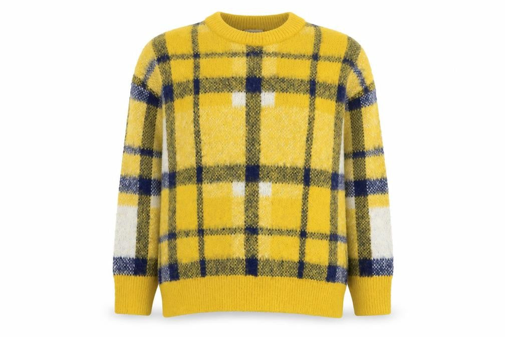 Warehouse Women's Yellow Check Wool Blend Pullover Jumper Size 8