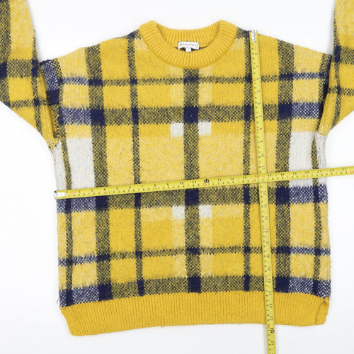 Warehouse Women's Yellow Check Wool Blend Pullover Jumper Size 8