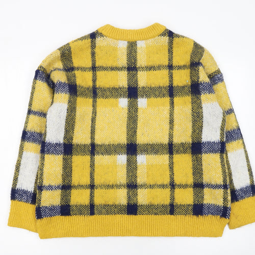 Warehouse Women's Yellow Check Wool Blend Pullover Jumper Size 8