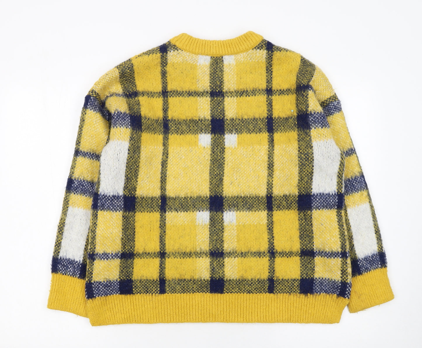 Warehouse Women's Yellow Check Wool Blend Pullover Jumper Size 8