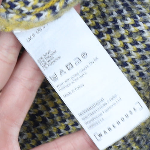 Warehouse Women's Yellow Check Wool Blend Pullover Jumper Size 8