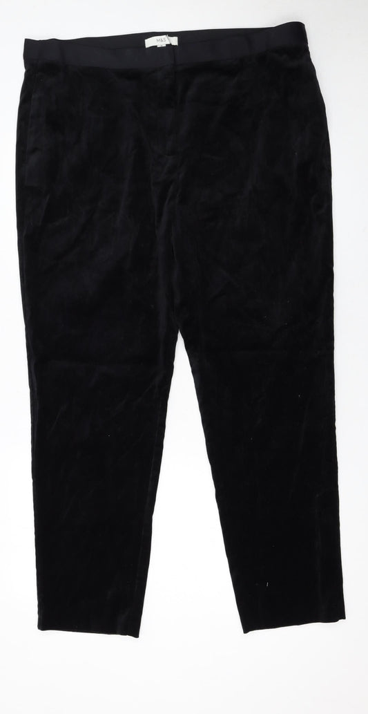 Marks and Spencer Women's Black Velvet Straight Trousers Size 20 Tall