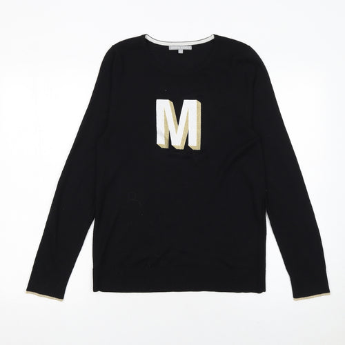 Oliver Bonas Womens Black Small Pullover Jumper with Gold M Logo