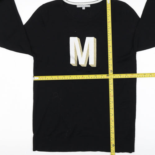Oliver Bonas Womens Black Small Pullover Jumper with Gold M Logo
