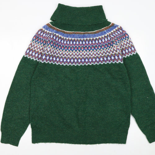 Brakeburn Womens Green Fair Isle Roll Neck Jumper Size 16