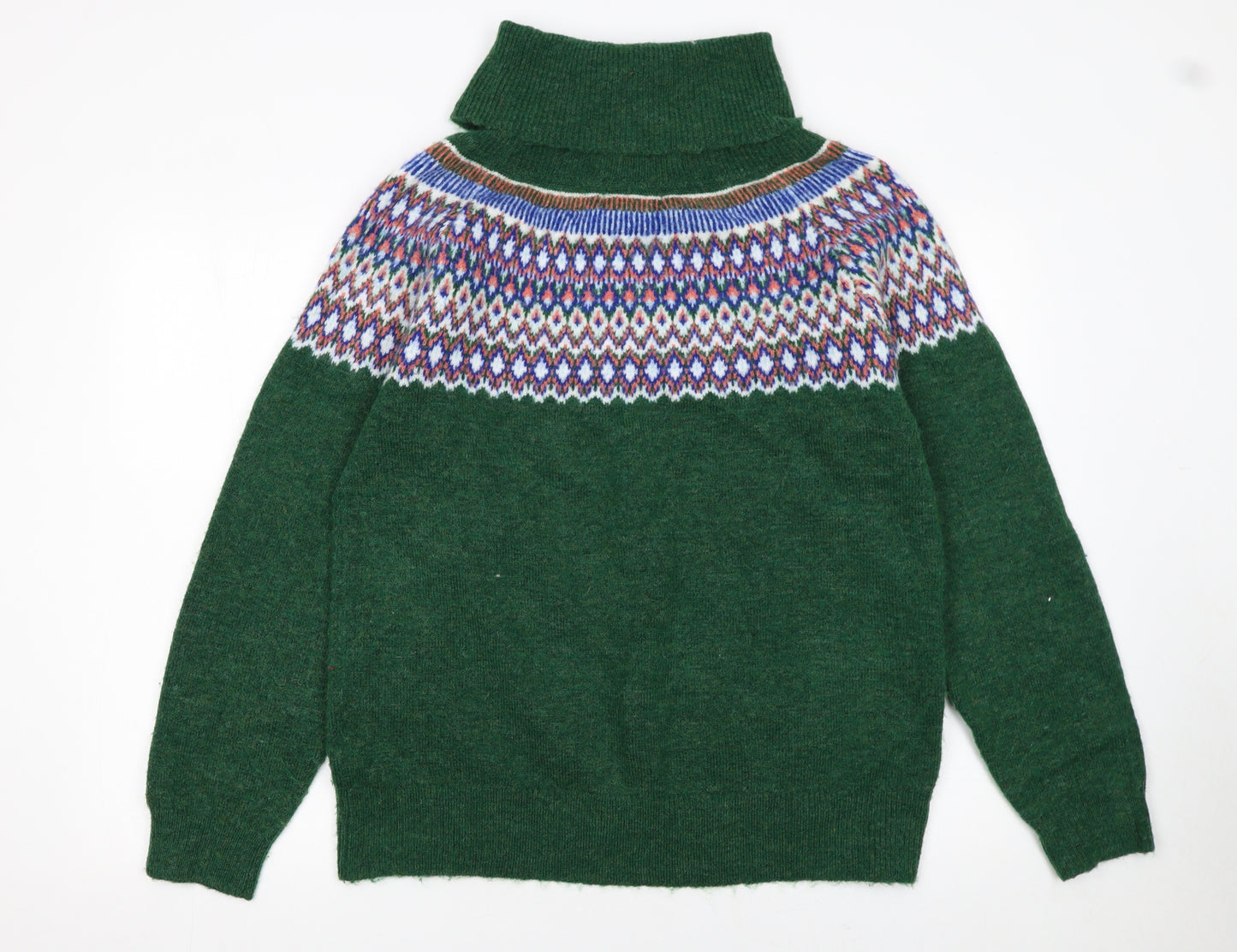 Brakeburn Womens Green Fair Isle Roll Neck Jumper Size 16