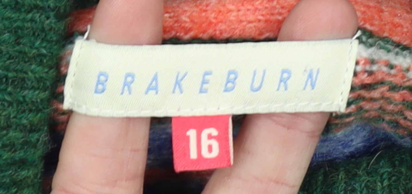 Brakeburn Womens Green Fair Isle Roll Neck Jumper Size 16