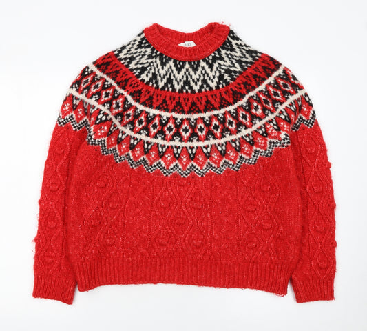 Marks and Spencer Womens Red Fair Isle Knit Jumper M