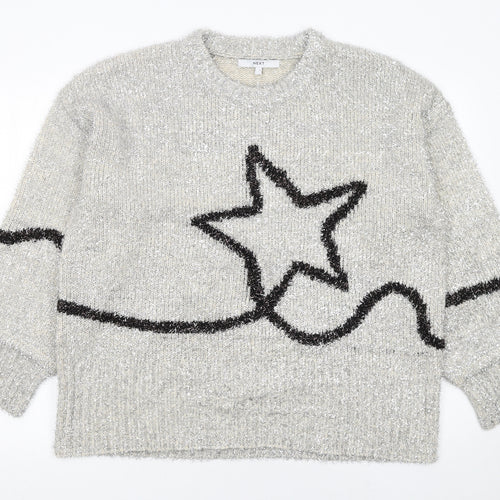 Next Women’s Grey Metallic Star Knit Pullover Jumper Size L