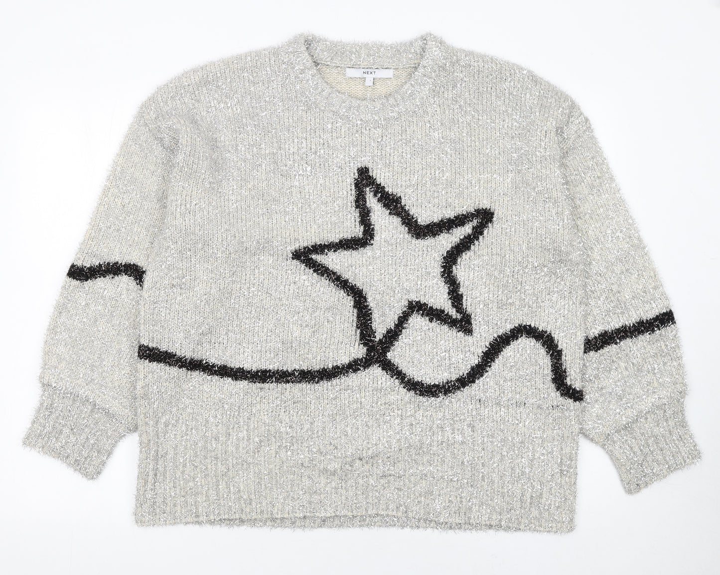 Next Women’s Grey Metallic Star Knit Pullover Jumper Size L