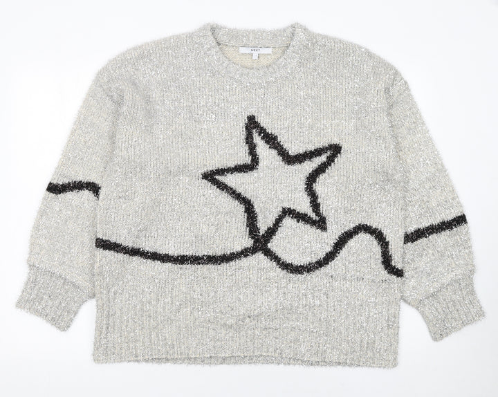 Next Women’s Grey Metallic Star Knit Pullover Jumper Size L
