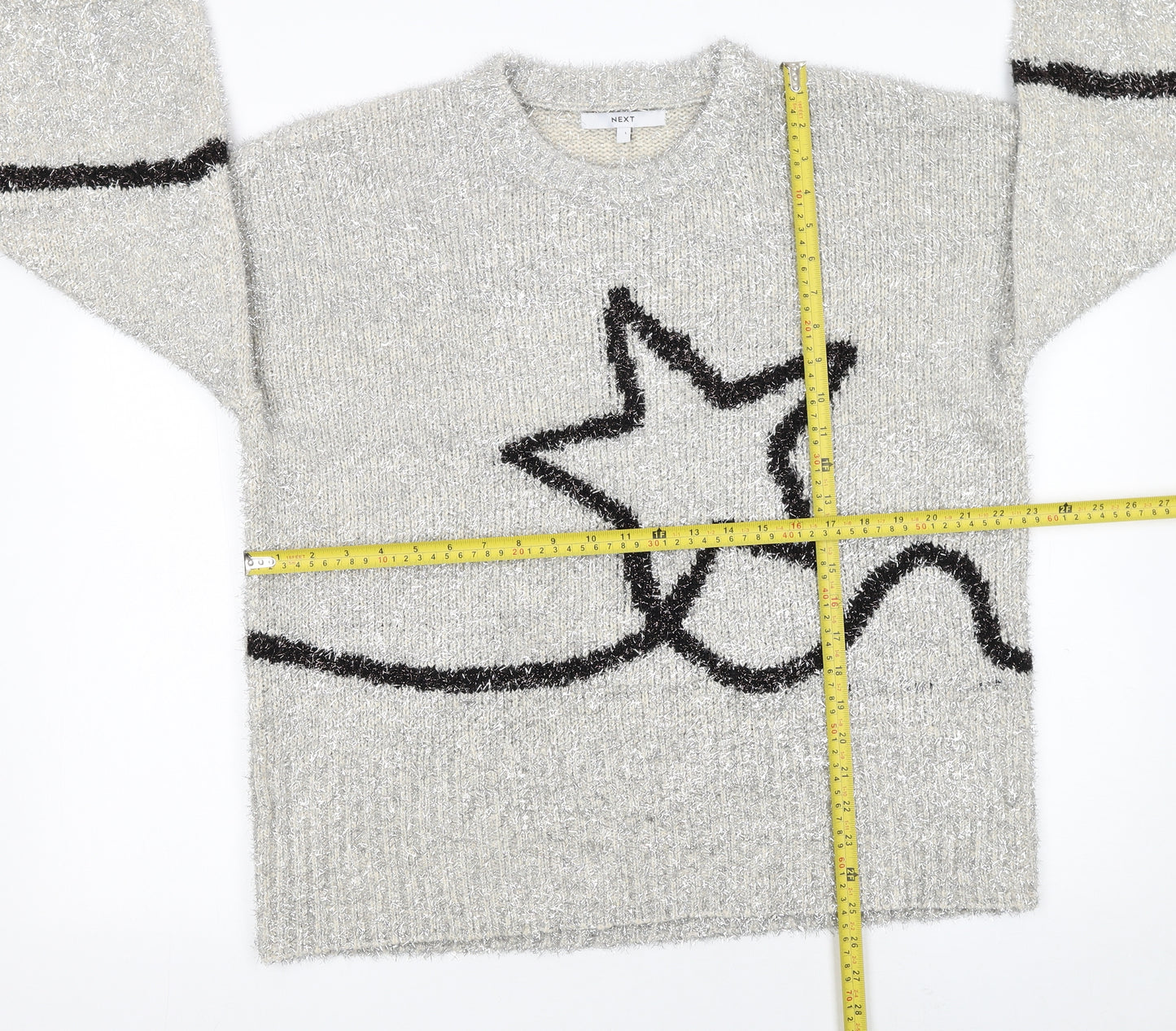 Next Women’s Grey Metallic Star Knit Pullover Jumper Size L