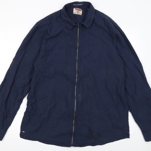 Tokyo Laundry Men's Blue Cotton Zip-Up Long Sleeve Shirt XL