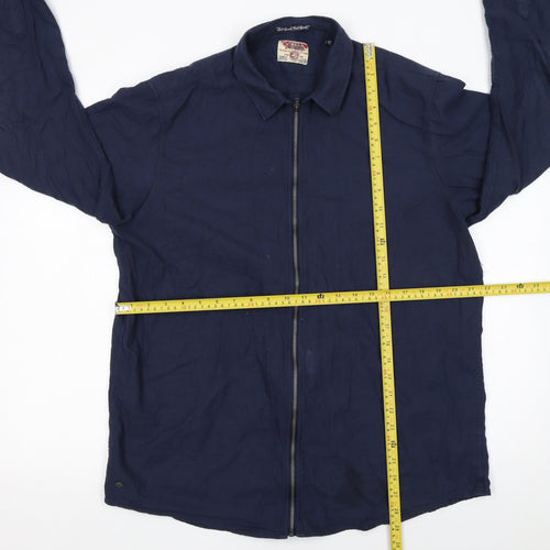 Tokyo Laundry Men's Blue Cotton Zip-Up Long Sleeve Shirt XL
