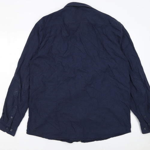 Tokyo Laundry Men's Blue Cotton Zip-Up Long Sleeve Shirt XL