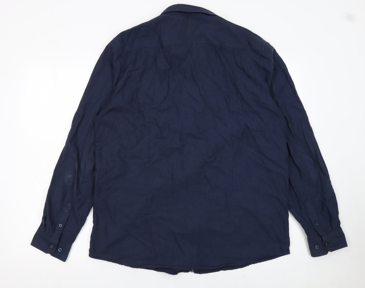 Tokyo Laundry Men's Blue Cotton Zip-Up Long Sleeve Shirt XL