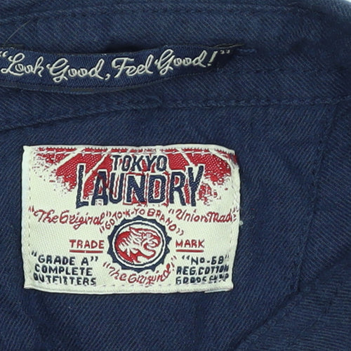 Tokyo Laundry Men's Blue Cotton Zip-Up Long Sleeve Shirt XL