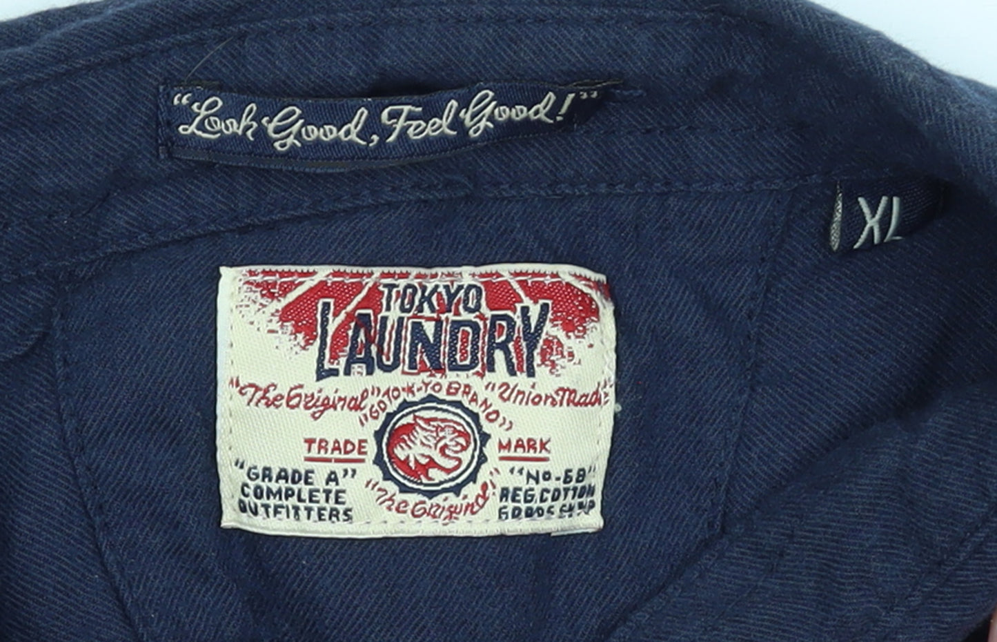 Tokyo Laundry Men's Blue Cotton Zip-Up Long Sleeve Shirt XL