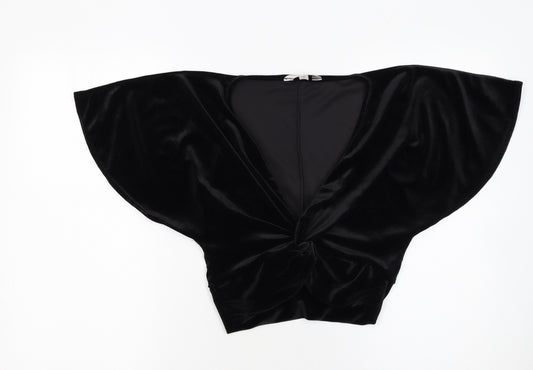 Miss Selfridge Women's Black Velvet Cropped V-Neck Blouse Size 8