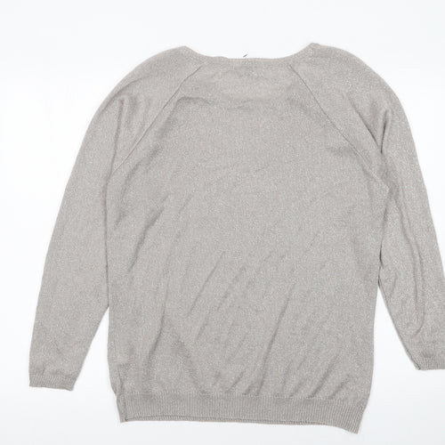 Damart Women Silver Long Sleeve Ruffle Knit Pullover Jumper L