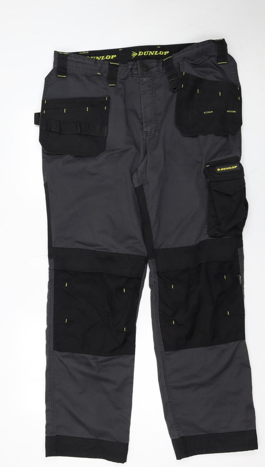 Dunlop Men's Grey Cargo Workwear Trousers W36 L32 Relaxed Fit