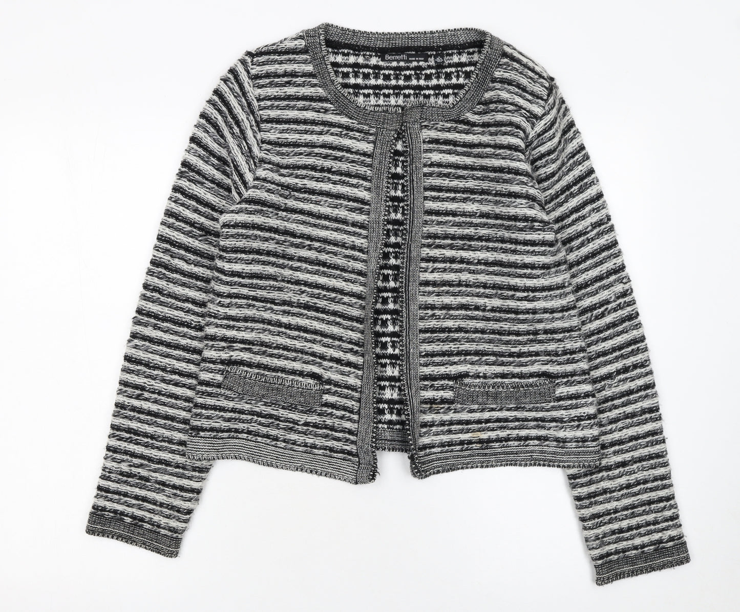 Berretti Women Grey Striped Chunky Knit Cardigan UK 12