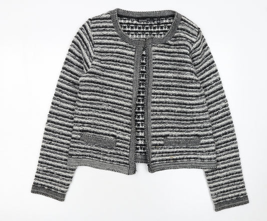 Berretti Women Grey Striped Chunky Knit Cardigan UK 12