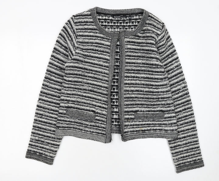 Berretti Women Grey Striped Chunky Knit Cardigan UK 12