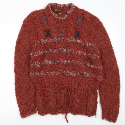 Duvin Womens Brown Chunky-Knit Wool Blend Pullover Jumper Size M