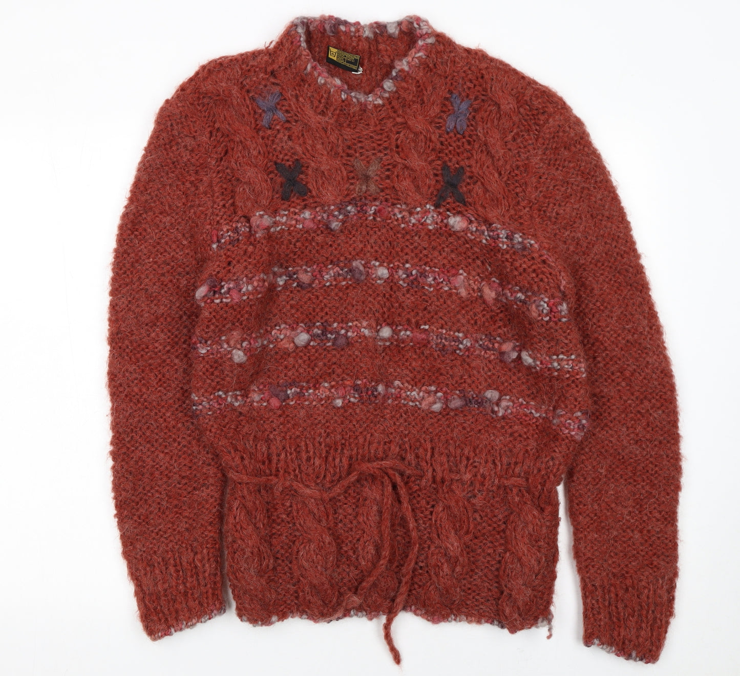 Duvin Womens Brown Chunky-Knit Wool Blend Pullover Jumper Size M