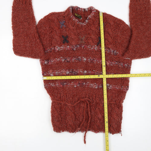 Duvin Womens Brown Chunky-Knit Wool Blend Pullover Jumper Size M