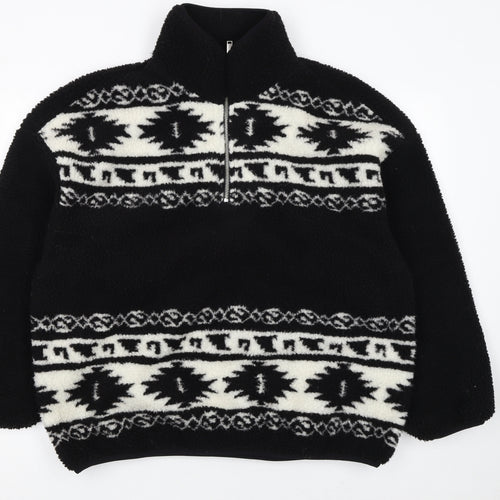 H&M Divided Womens Black Fleece Pullover Sweatshirt S Aztec Pattern