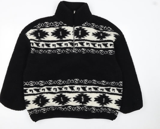 H&M Divided Womens Black Fleece Pullover Sweatshirt S Aztec Pattern