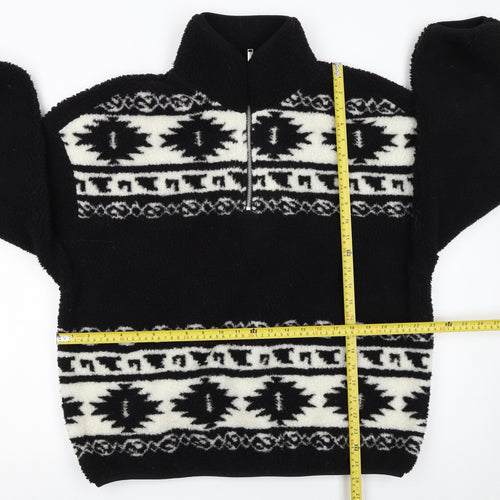 H&M Divided Womens Black Fleece Pullover Sweatshirt S Aztec Pattern