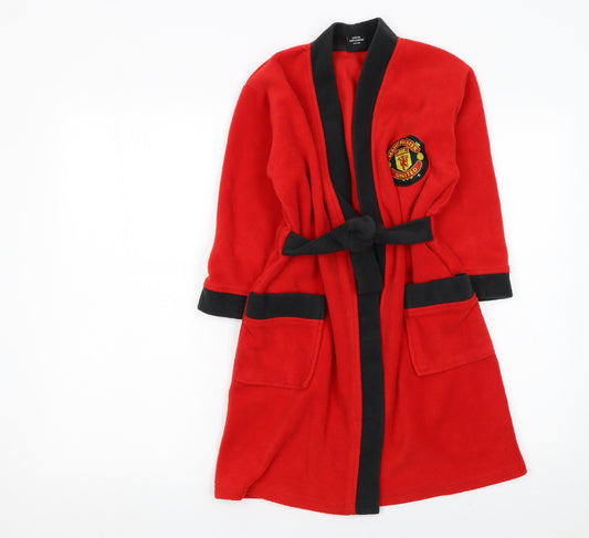 Manchester United Boys Red Fleece Robe 6-7 Years Belted Winter Nightwear