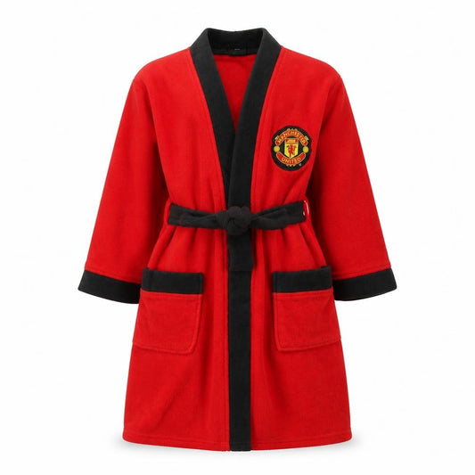 Manchester United Boys Red Fleece Robe 6-7 Years Belted Winter Nightwear