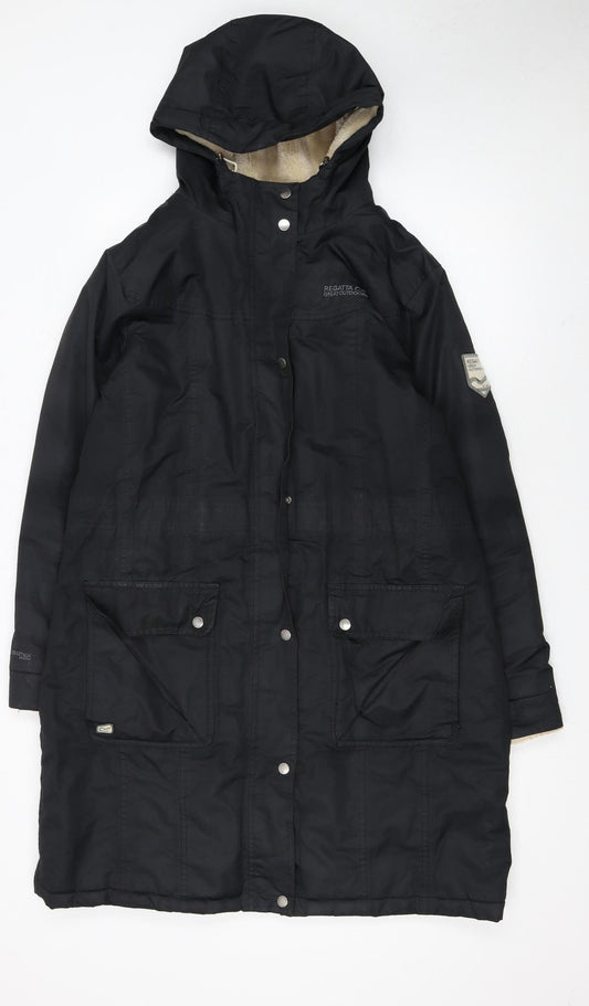 Regatta Women Black Long Parka Coat Hooded Waterproof UK 18
