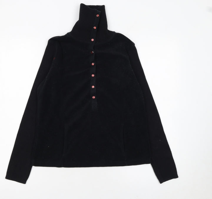 Marks and Spencer Womens Black Roll Neck Henley Jumper Medium