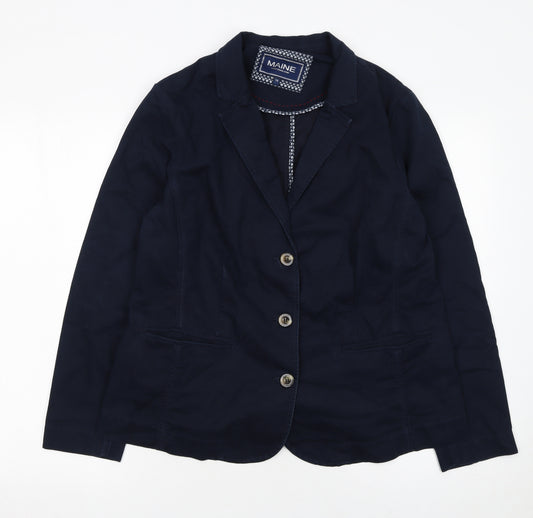 Maine New England Women's Navy Cotton Blazer Size 16 Classic Single-Breasted Jacket