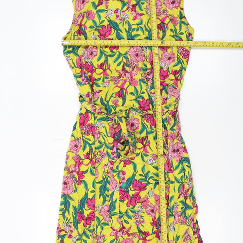 Tu Womens Yellow Floral Sleeveless A-Line Dress Size 14