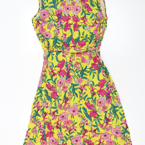 Tu Womens Yellow Floral Sleeveless A-Line Dress Size 14