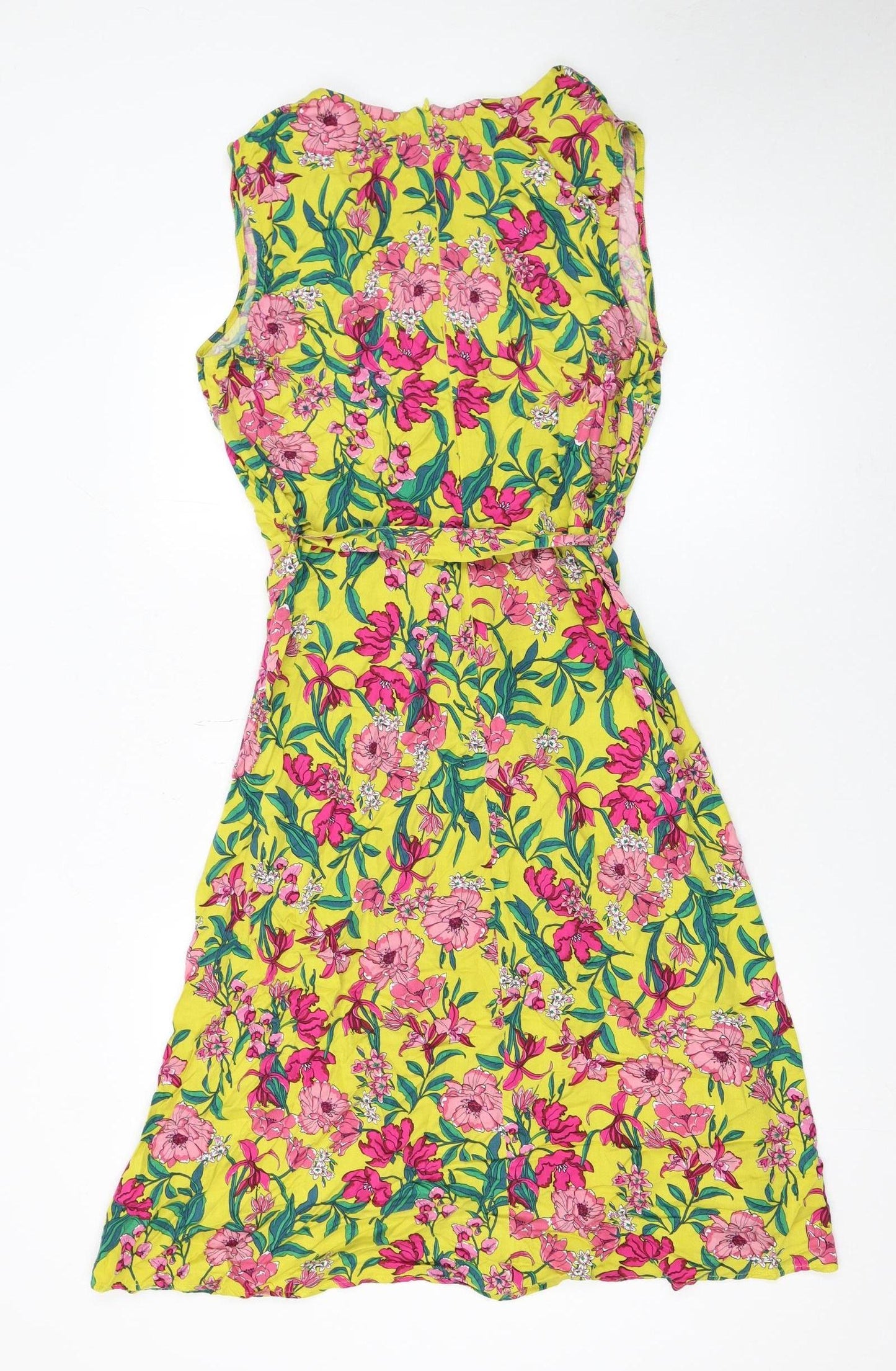 Tu Womens Yellow Floral Sleeveless A-Line Dress Size 14