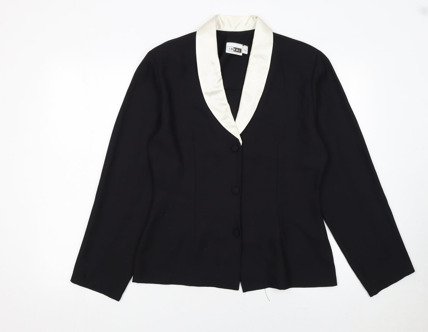 Ideal Women's Black Tuxedo Style Shawl Collar Suit Jacket Size 14