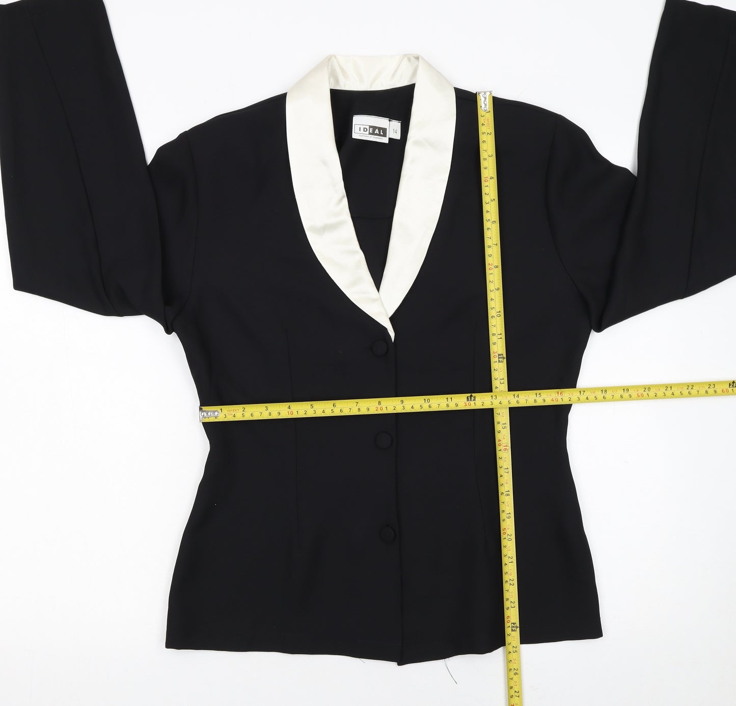Ideal Women's Black Tuxedo Style Shawl Collar Suit Jacket Size 14