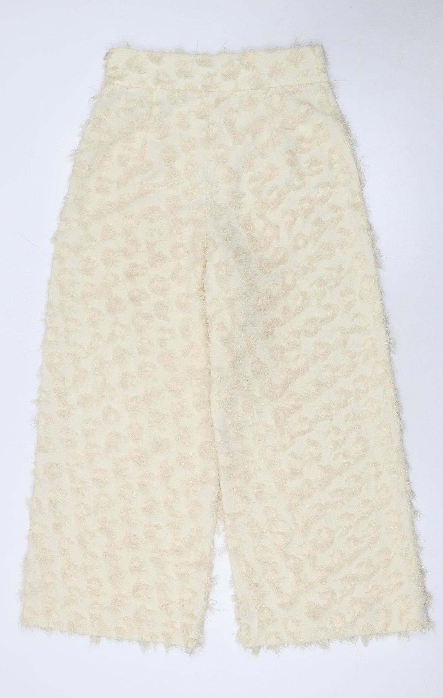 Zara Woman Ivory Textured Wide-Leg Trousers Size S