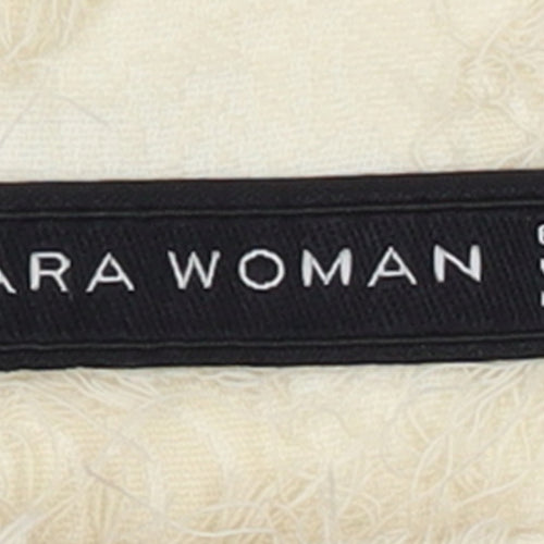 Zara Woman Ivory Textured Wide-Leg Trousers Size S