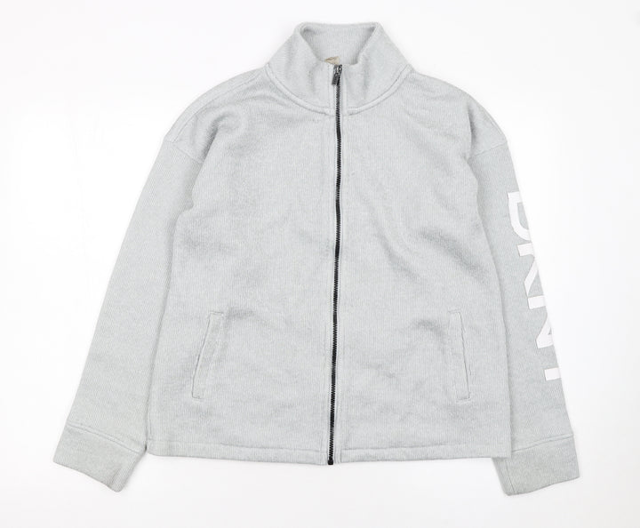 DKNY Women Grey Track Jacket Size L Full Zip Sportswear